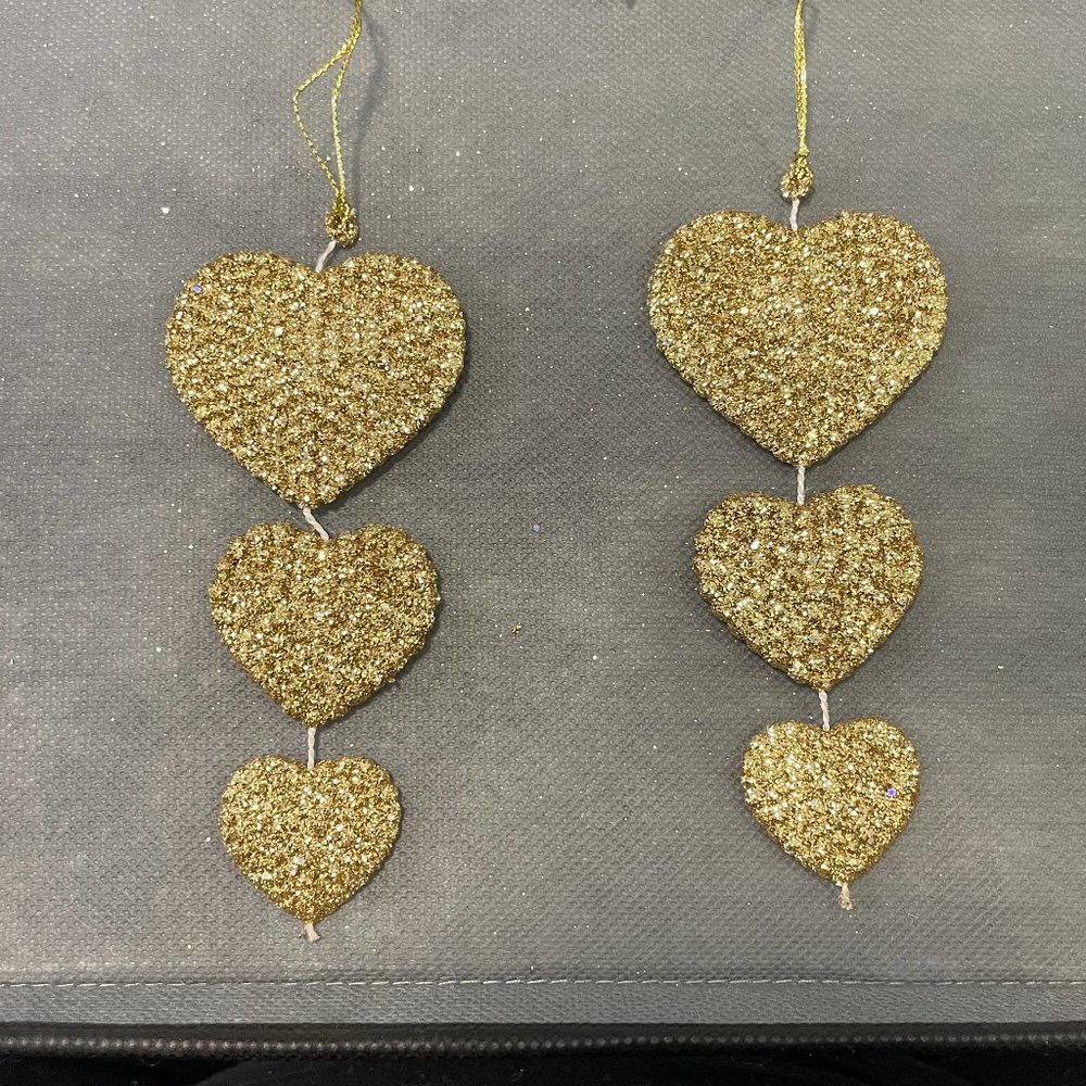 Set of 2 - Triple Heart Hanging Holiday Ornaments